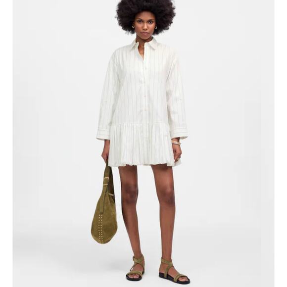 Madewell Dresses & Skirts - NWT Madewell Bubble-Hem Mini Shirtdress in Pinstripe PoplinSize XL